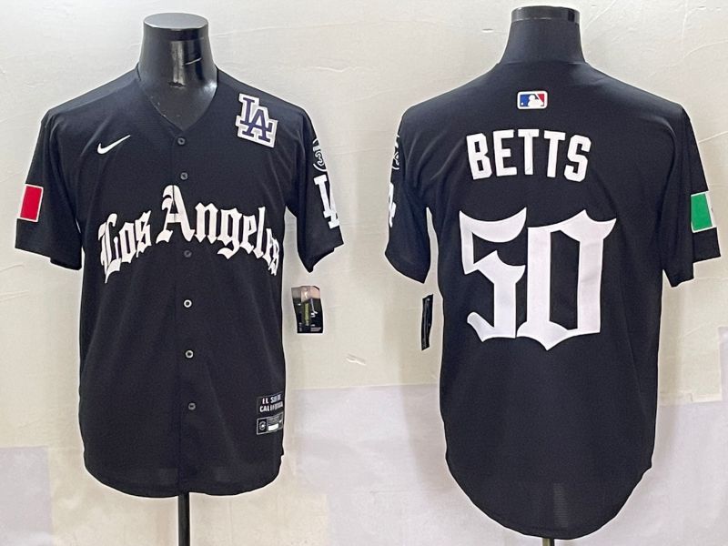 Men Los Angeles Dodgers #50 Betts Black Five generations Joint Name 2025 Nike MLB Jersey style 10->los angeles dodgers->MLB Jersey